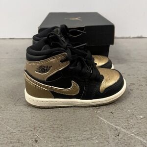 Jordan 1 Retro High OG TD Black Metallic Gold Sail Toddler Shoes Size 8C